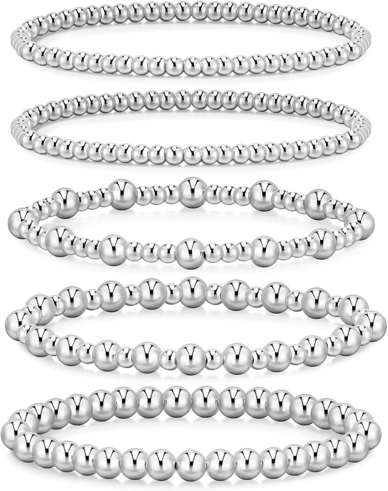 adoyi Gold Bracelets for Women Waterproof, 14K Gold Plated Beaded Strand Bead Ball Bracelets stack Adjustable Jewelry Set for Gifts - Image 1